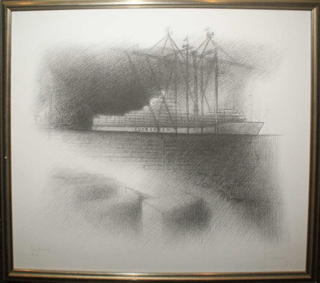 Andre Roelant (1955): Antwerp havenzicht (69 x 59 cm), Antiek en Kunst, Ophalen of Verzenden