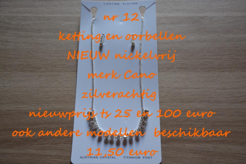12. Juweelset : ketting en oorbellen , NIEUW , verzending in, Overige materialen, Met strass, Verzenden, Wit