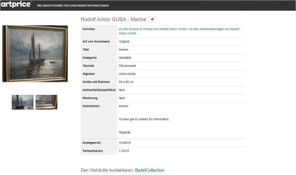 schilderij ref 087 Rudolf Adolf Guba a 1250 €, Antiek en Kunst, Ophalen