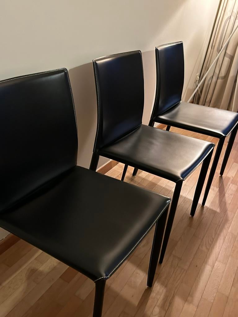 Zwarte leren design stoelen (3), Trois, Comme neuf, Enlèvement, Noir
