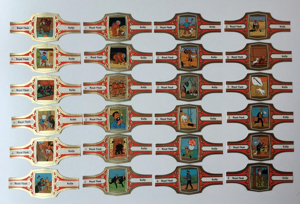 Kuifje sigarenbanden royal flush rood compleet 24 stuks new, Ophalen of Verzenden, Nieuw, Sigarenbandjes