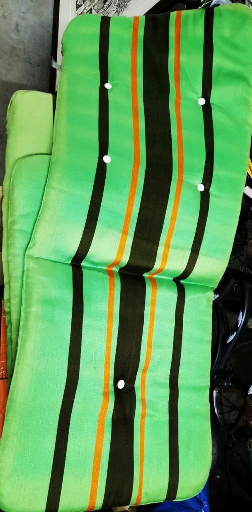 Coussins d'assise rétro vintage 70's à dossier haut vert poi, Enlèvement ou Envoi, Utilisé, Accessoire de mobilier de camping