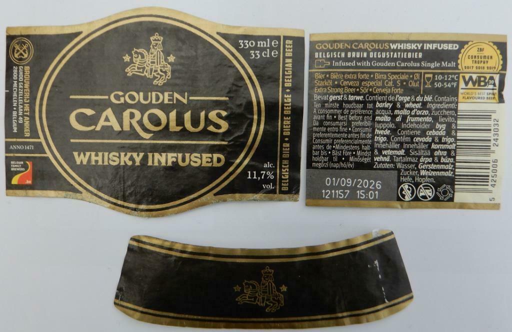 Bieretiket Gouden Carolus Whiskey inf. Brouw. Het Anker 5b5, Ophalen of Verzenden, Gebruikt