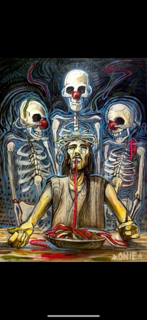 ONIE – CHRIST & SPAGHETTI (Le Dernier Repas), Antiquités & Art, Art | Peinture | Moderne, Enlèvement ou Envoi