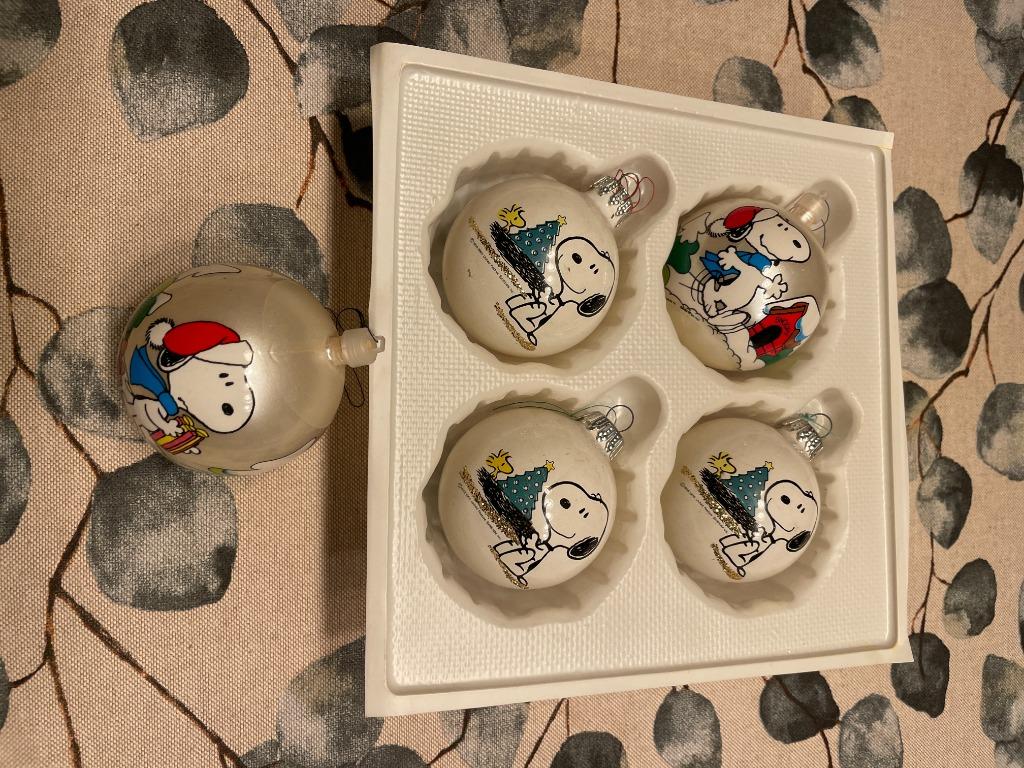 Vintage kerstballen / boules de Noël Snoopy Peanuts met doos, Ophalen of Verzenden, Snoopy, Gebruikt, Overige typen