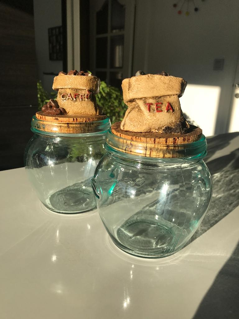 2 pots en verre CAFE & THE, Huis en Inrichting, Ophalen, Gebruikt, Glas, Kom(men)