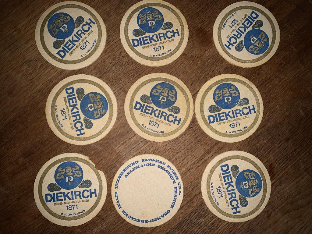 Diekirch 1871 Luxembourg Sous-bock rond 9 pièces Vintage, Collections, Marques de bière, Envoi, Utilisé, Sous-bock, Autres marques