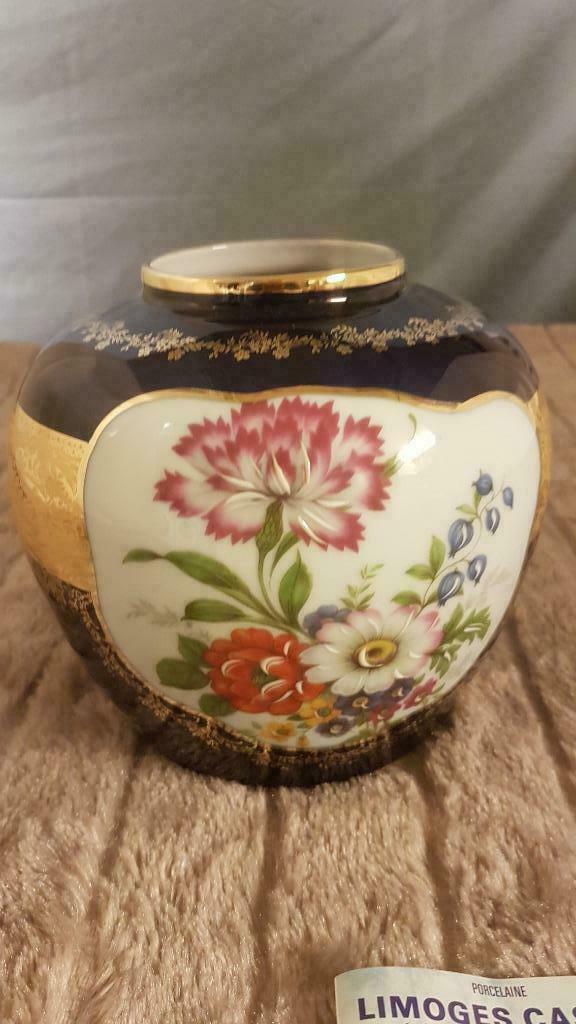 prachtige Limoges kobaltblauwe vaas france main rehausse, Ophalen of Verzenden