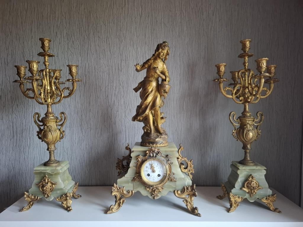 Vintage antieke klok met  kandelaars 19e eeuw, Ophalen