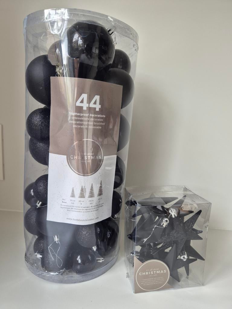 44 kerstballen 12 sterren zwart, it's all about christmas, Ophalen of Verzenden