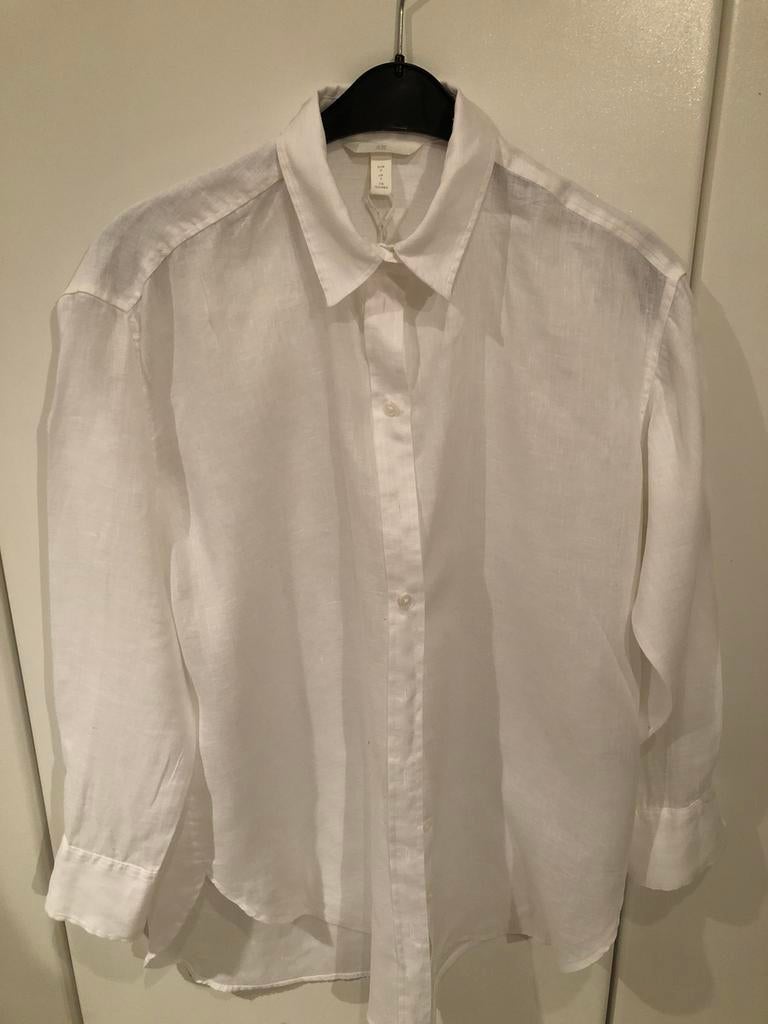 linnen herenhemd, maat S, slechts 1 keer gedragen., Kleding | Heren, Overhemden, Halswijdte 38 (S) of kleiner, Wit, Ophalen of Verzenden