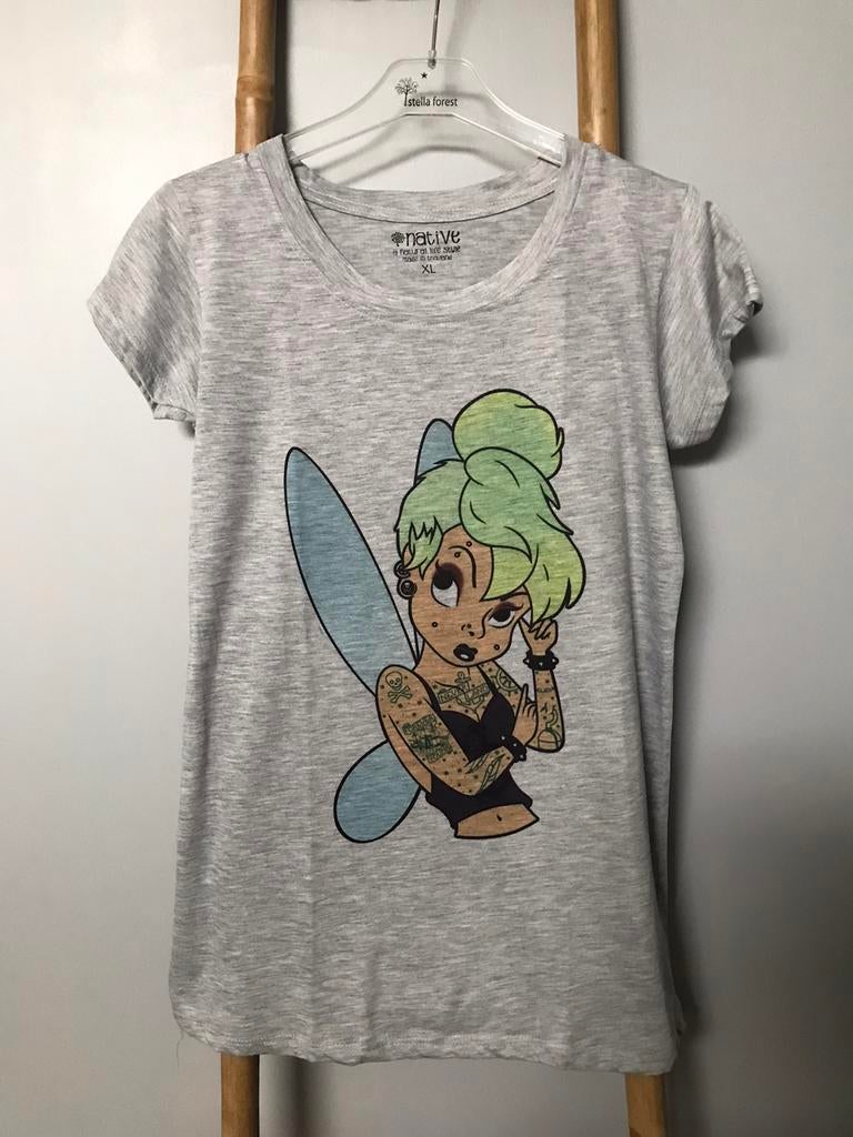 T-shirt gris fée clochette, Comme neuf, Gris, Manches courtes