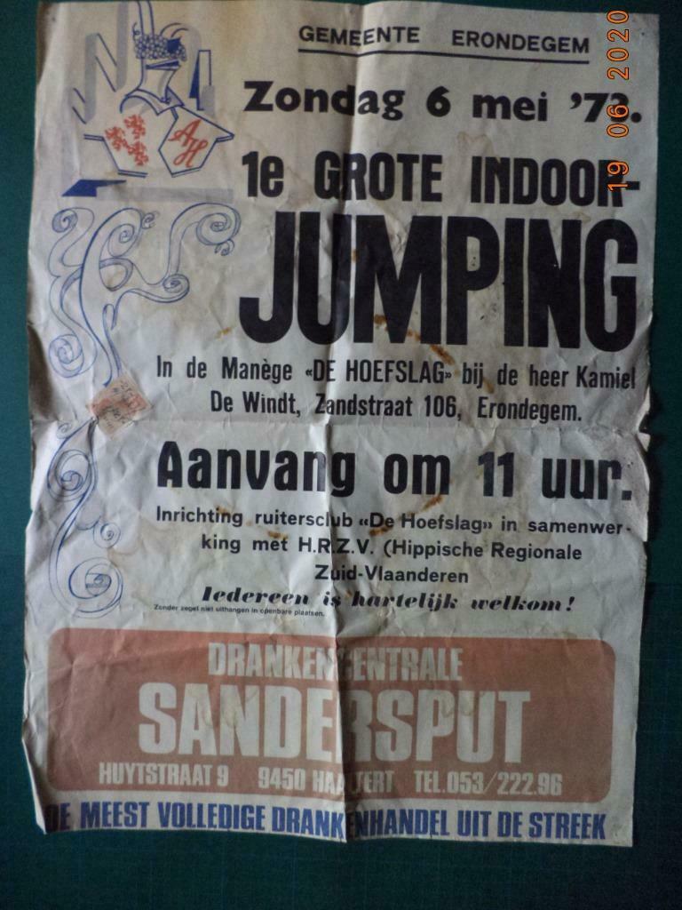 Affiche: Erondegem: 1e Grote Indoor-Jumping. 1973., Ophalen of Verzenden, Gebruikt