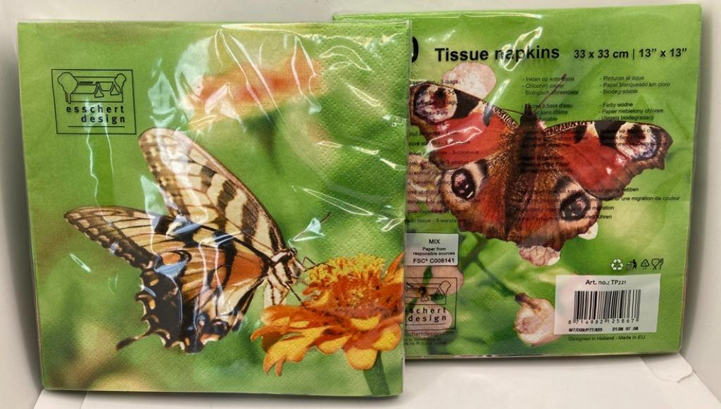 PAPIEREN SERVETTEN VLINDERS 33X33 CM, Ophalen of Verzenden, Nieuw, Groen, Overige typen