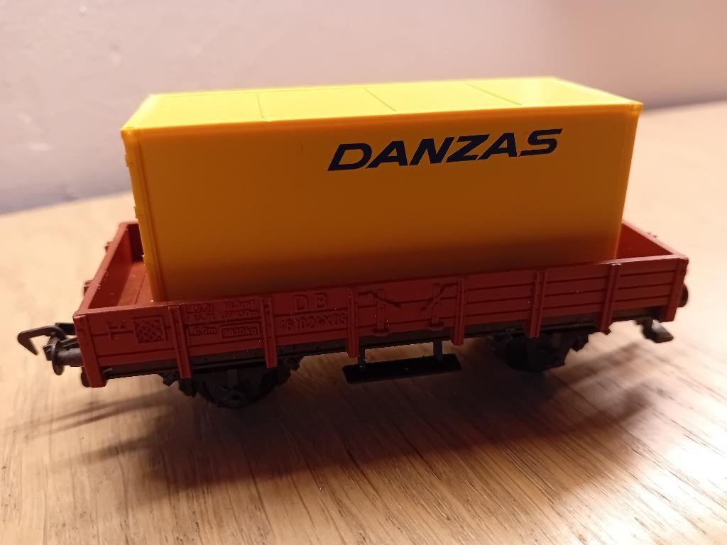 platte wagon Fleischmann met container beladen "Danzas" HO, Enlèvement ou Envoi, Wagon, Fleischmann