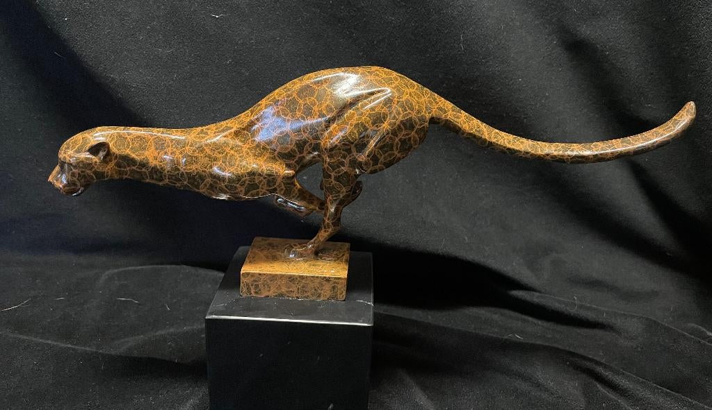 Bronzen luipaard Art Deco gesigneerd gekleurd zuiver brons, Antiek en Kunst, Kunst | Beelden en Houtsnijwerken, Ophalen of Verzenden