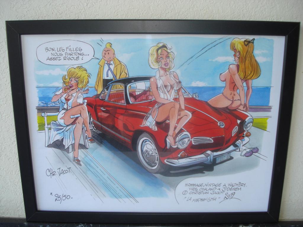 Dessin Hommage à Walthéry, Jidéhem & Chaland par Chris Jacot, Met lijst, Rechthoekig Liggend, Nieuw, Ophalen of Verzenden