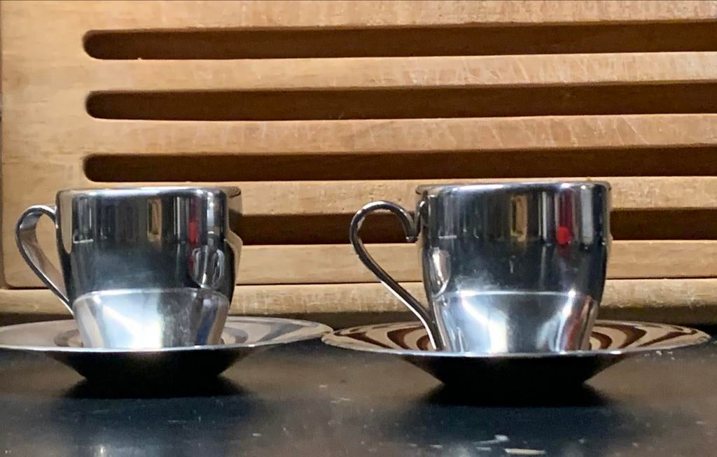 2 dubbelwandige espresso tasjes Meber Italy 18/10, Ophalen
