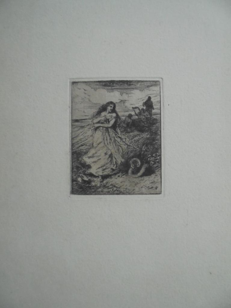 Charles Emile Jacque  3  1813 - 1894   Ets   Vrouw + slang, Verzenden, Ets