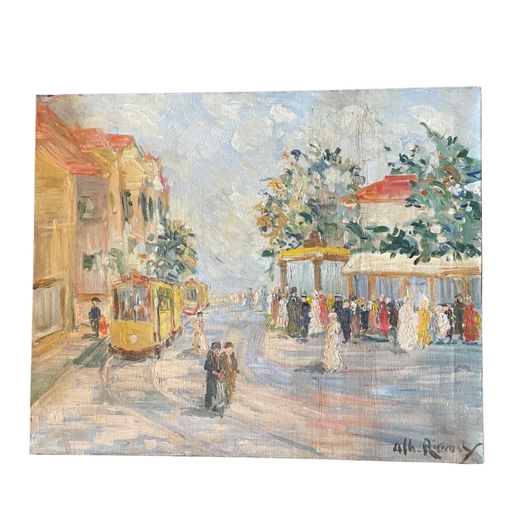 Tableau Peinture Huile sur Toile Le Tramway - Albert Rigaux, Enlèvement ou Envoi