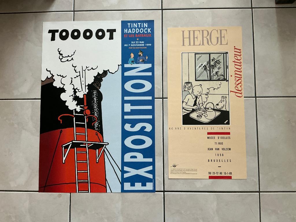 2 affiches Expo. Tintin, Hergé, 1989 et 1999 voir photos !, Enlèvement ou Envoi, Comme neuf