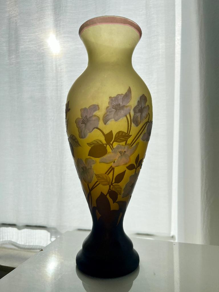 grand vase Gallé tip art nouveau verre parfait état, Enlèvement