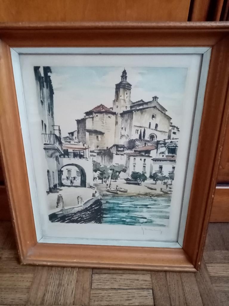 Aquatintgravure Cadaques Roger Hebbelinck 35/29cm, Ophalen of Verzenden