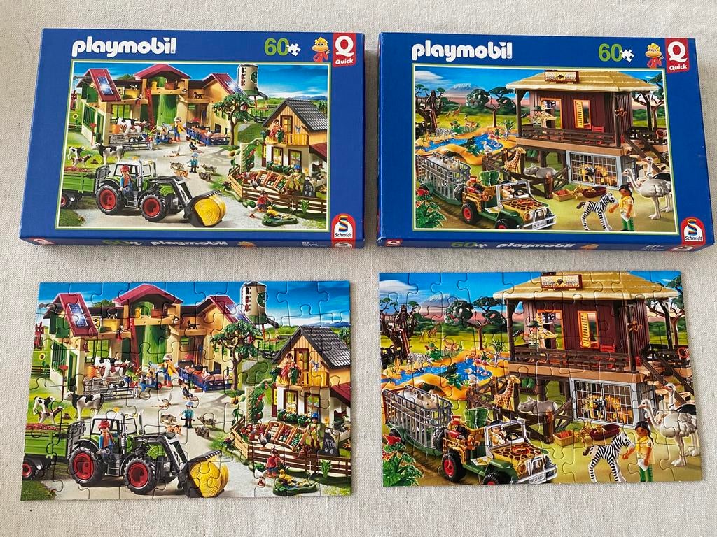 Playmobil puzzels 60 stuks boerderij en wilde dierenpost, Ophalen of Verzenden, Zo goed als nieuw