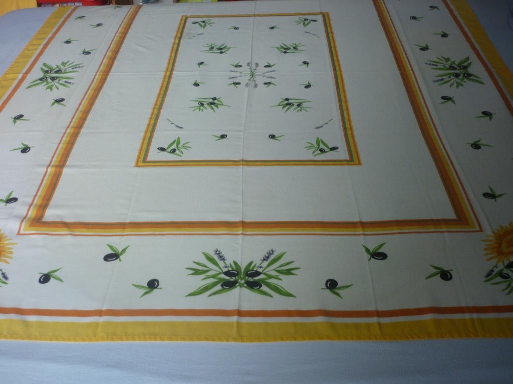 Tafelkleed met Strepen en Bloemmotief, Ophalen of Verzenden, Zo goed als nieuw, Geel, Tafelkleed of Tafelzeil