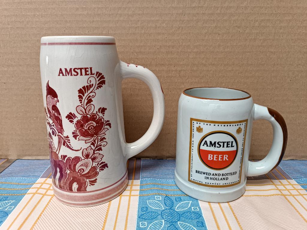 Amstel Bier Beer - Bierpul - Glas - Amsterdam - Red Delft, Collections, Marques de bière, Utilisé, Verre ou Verres, Amstel, Enlèvement ou Envoi