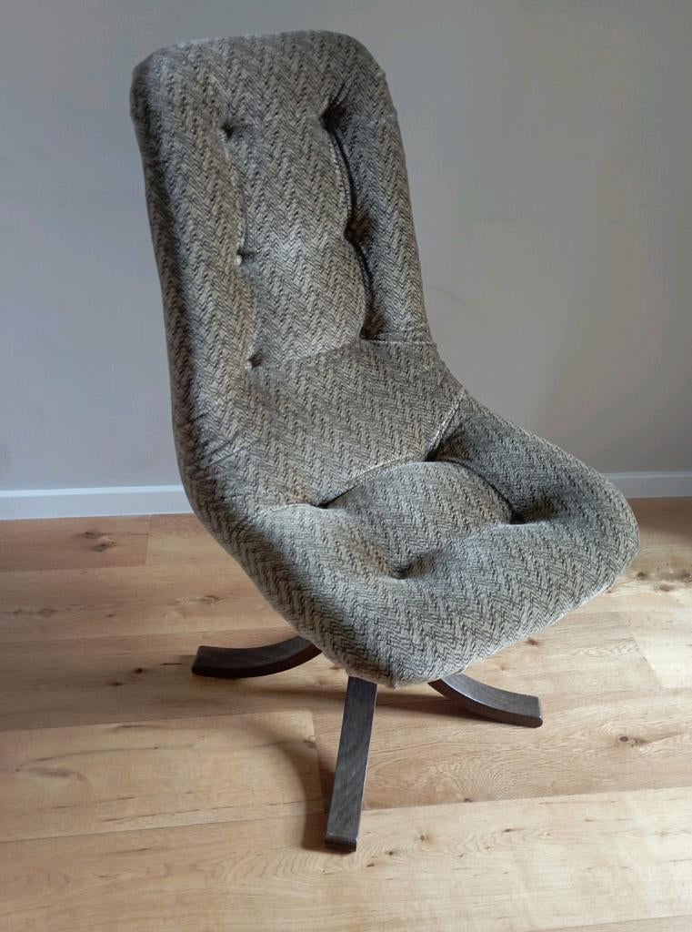 Fauteuil vintage sur socle en bois, Maison & Meubles, Fauteuils, Utilisé, Enlèvement