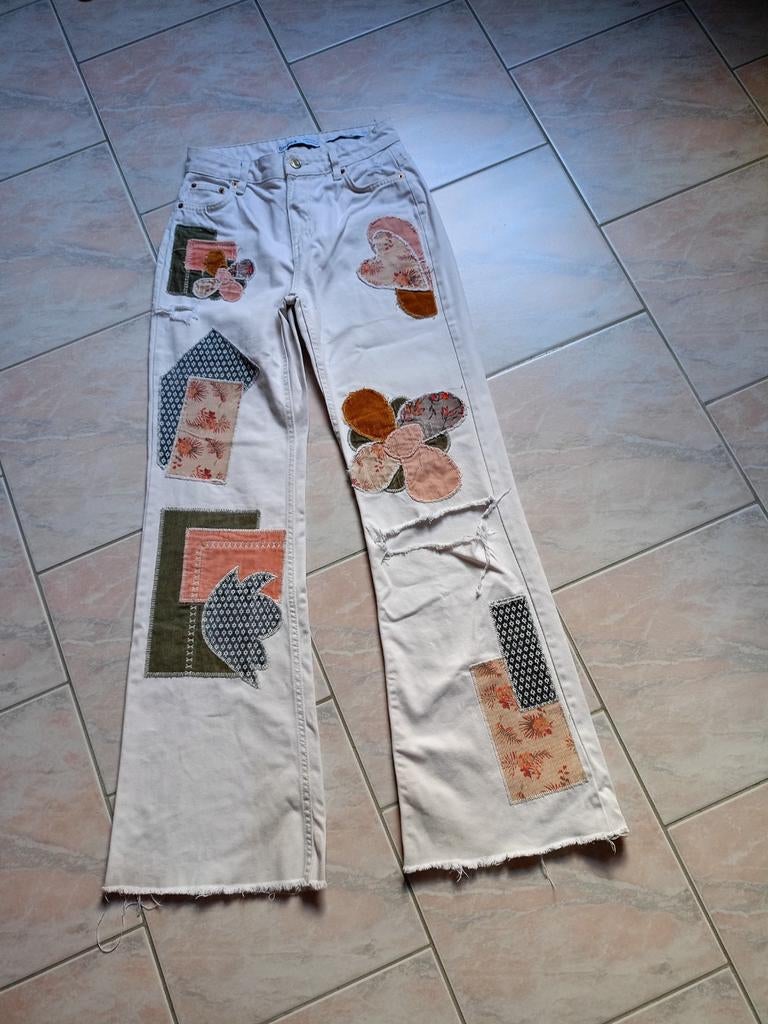 Jeans patchwork, Blanc, Envoi, Comme neuf, W27 (confection 34) ou plus petit