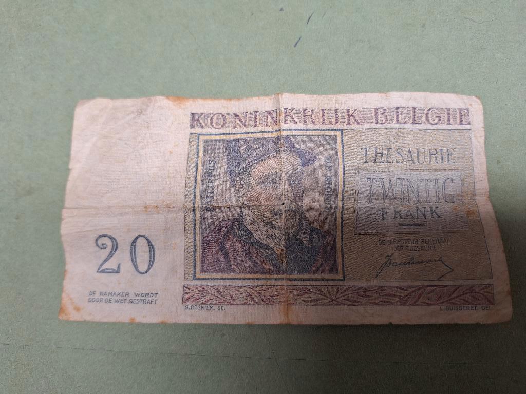 OUD BRIEFJE VAN 20 FRANK - 1950, Enlèvement, Billets en vrac
