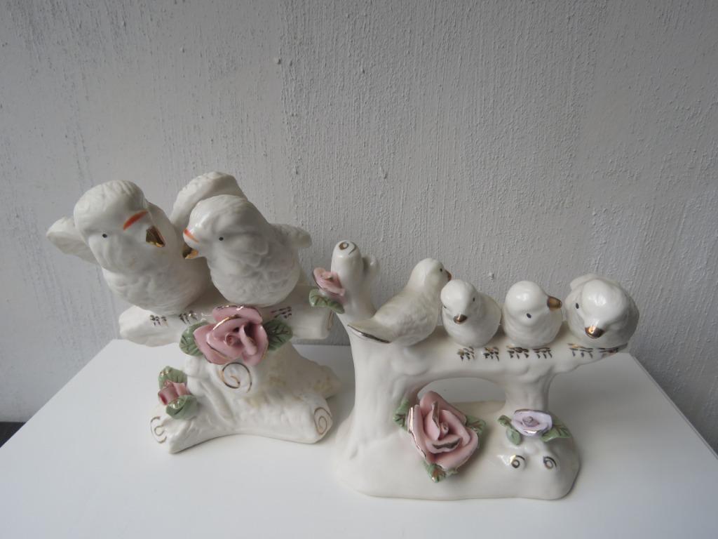 Vintage porselein beeldjes duiven en jongen op tak jaren 70-, Antiek en Kunst, Ophalen of Verzenden