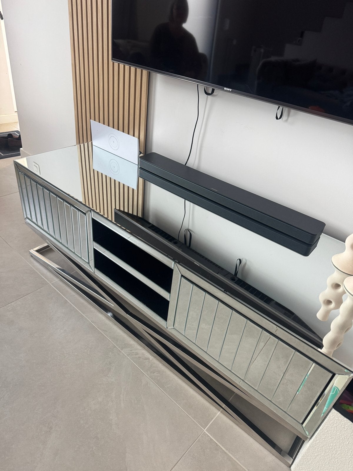 Meuble TV design miroir argenté, Enlèvement, Comme neuf, Verre