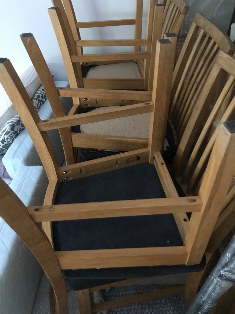 6 eetkamerstoelen (eikenhout) te koop, Huis en Inrichting, Stoelen, Gebruikt, Vijf, Zes of meer stoelen, Hout, Overige kleuren