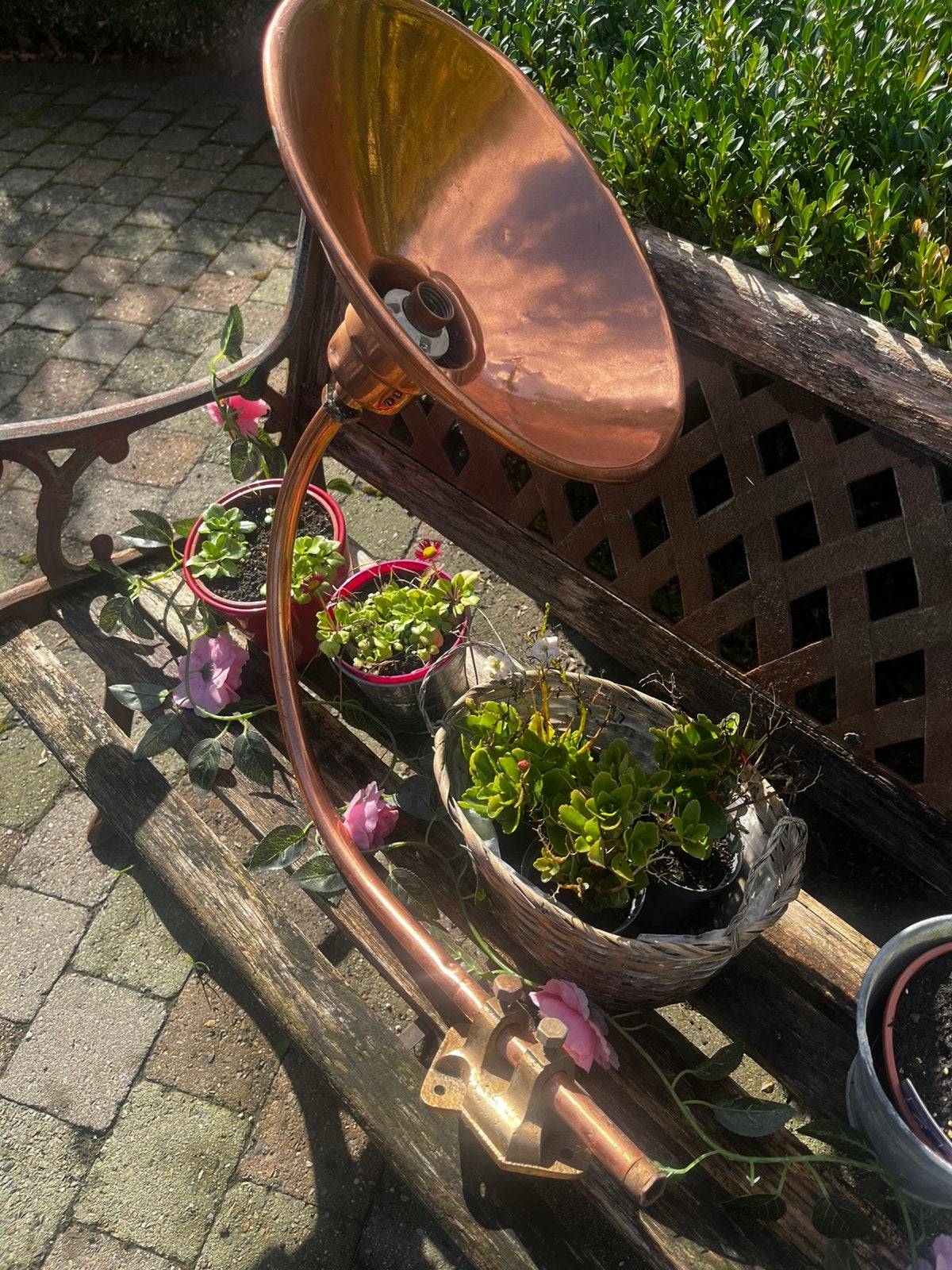 Grote authentieke koperen buitenlamp, Antiek en Kunst, Ophalen, Koper