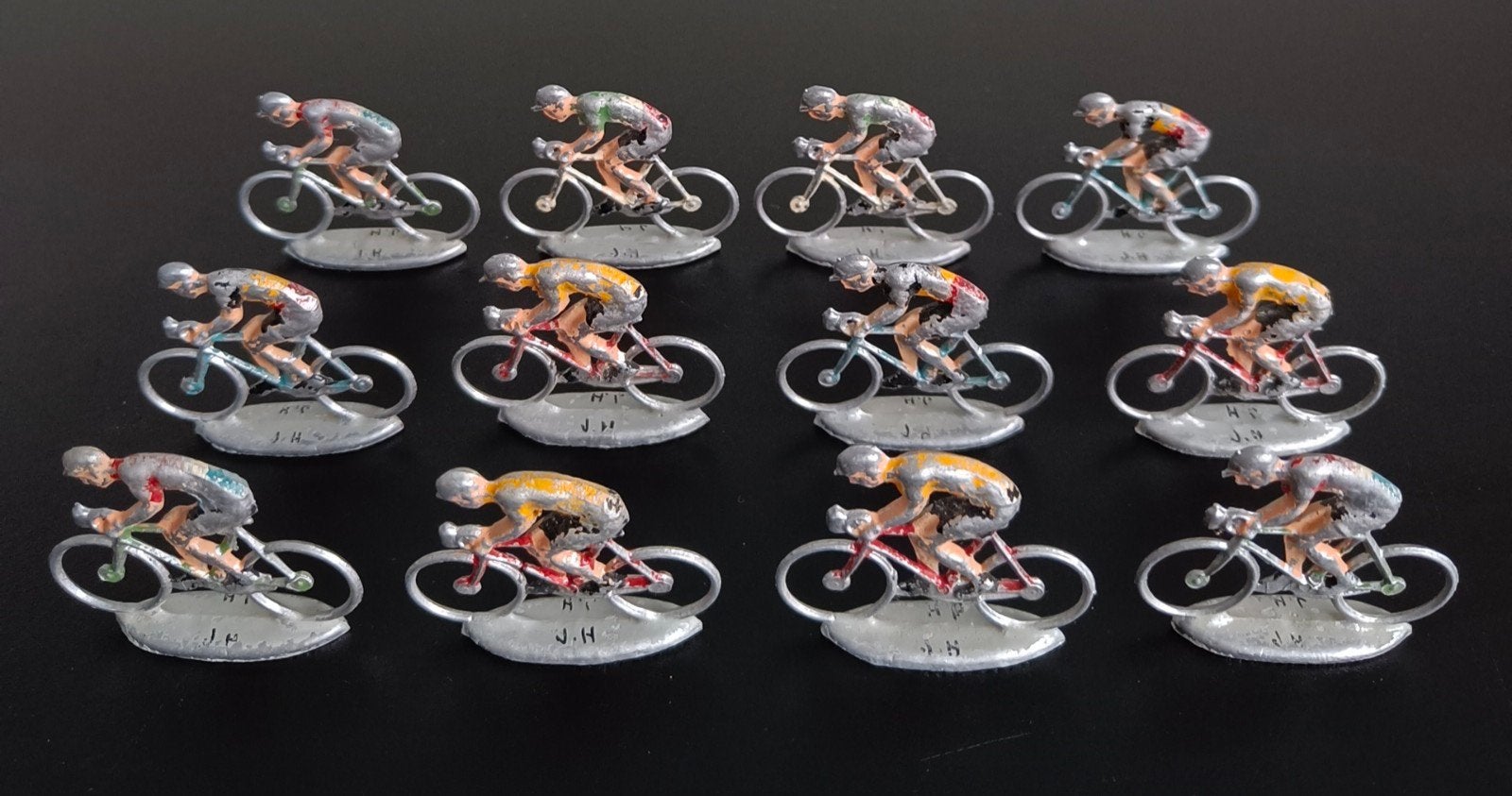 Oude metalen speelgoed miniatuur wielrenners., Ophalen of Verzenden