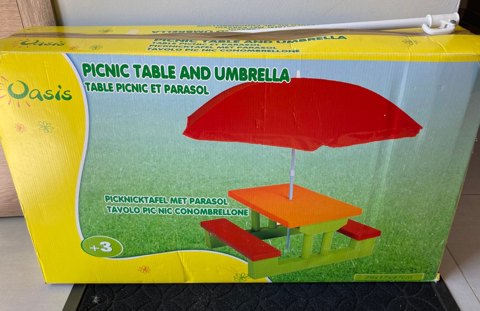 Table de pique-nique & parasol | Enfants +/- 3 ans, Jardin & Terrasse, Enlèvement, Utilisé, Table de pique-nique pour enfants