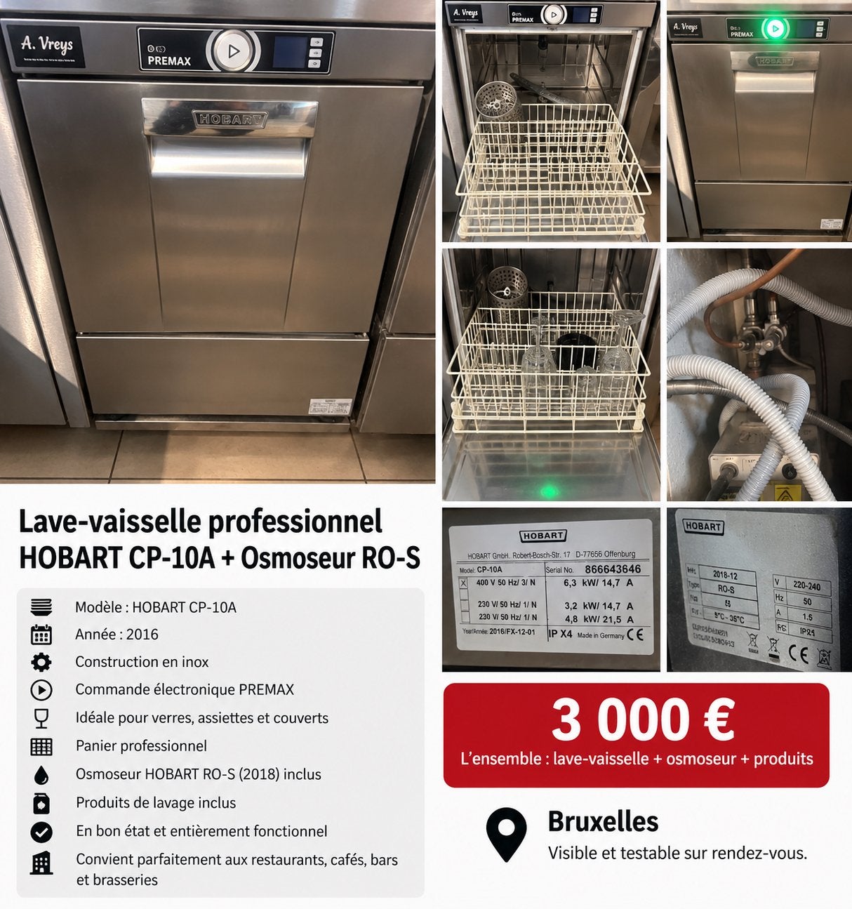 2 machine HOBART Proff– Lave-verres + Lave-vaisselle, Enlèvement, Utilisé, Laver et Sécher