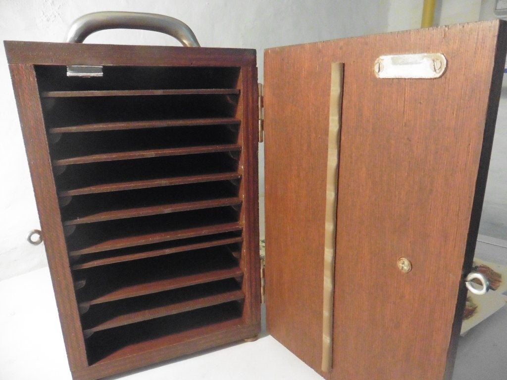 Houten koffer met handvat en vakken, Hobby en Vrije tijd, Ophalen of Verzenden, Gebruikt