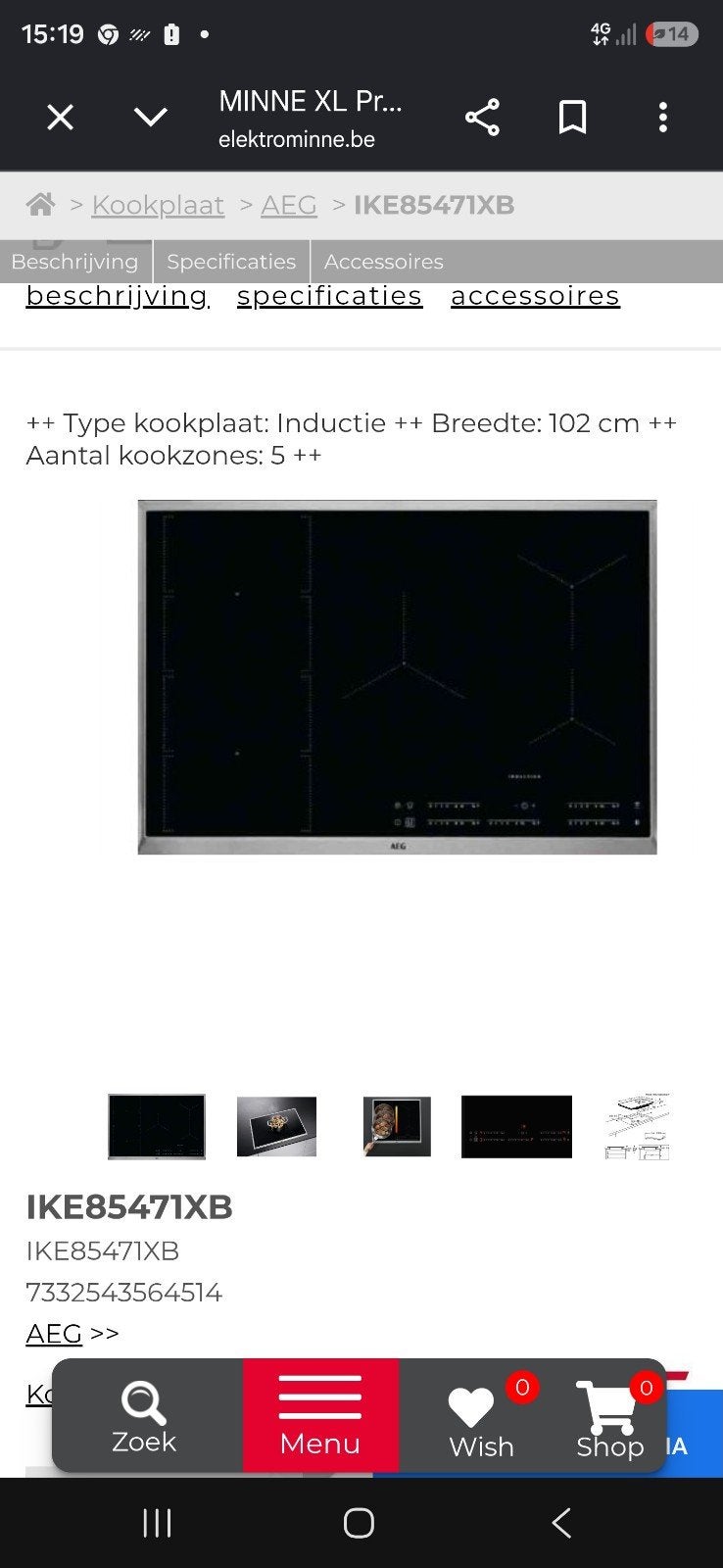 aeg inductie kookplaat, Elektronische apparatuur, Nieuw, Ophalen of Verzenden, Energieklasse A of zuiniger, Inbouw