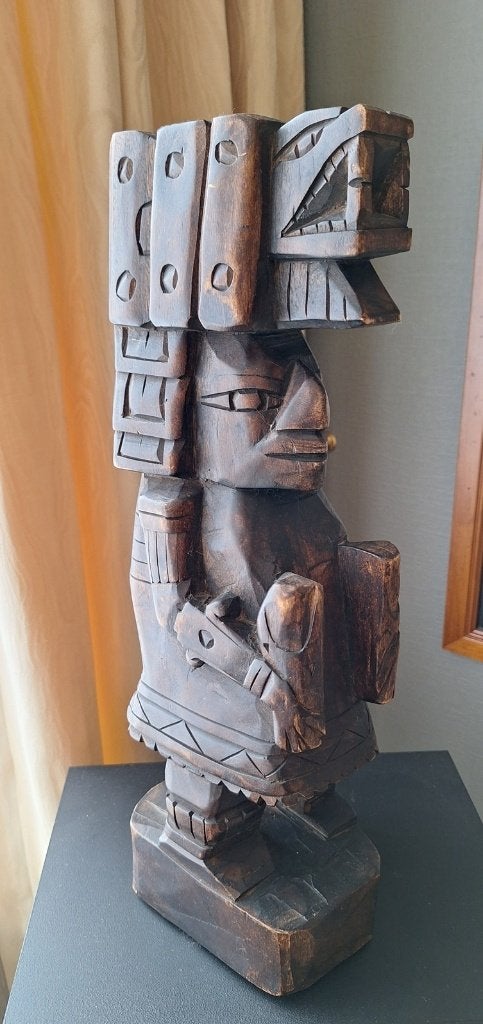 massief houten beeld Maya Cultuur, Antiek en Kunst, Hout, 40 cm, Ophalen of Verzenden, Beeld
