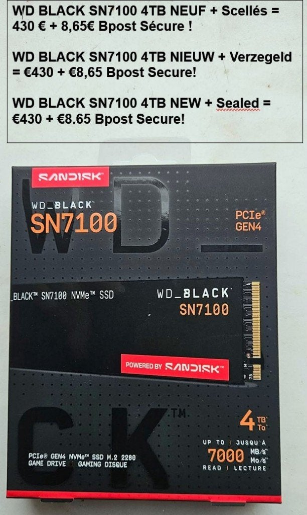 1 SSD NVME 4TB WD Black SN7100 NEUF., Neuf, Enlèvement ou Envoi, SSD, Interne