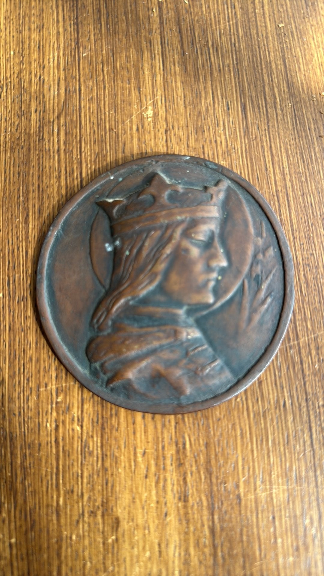 Plaque murale vintage en bronze/portrait cuivre de Louis IX, Ophalen of Verzenden