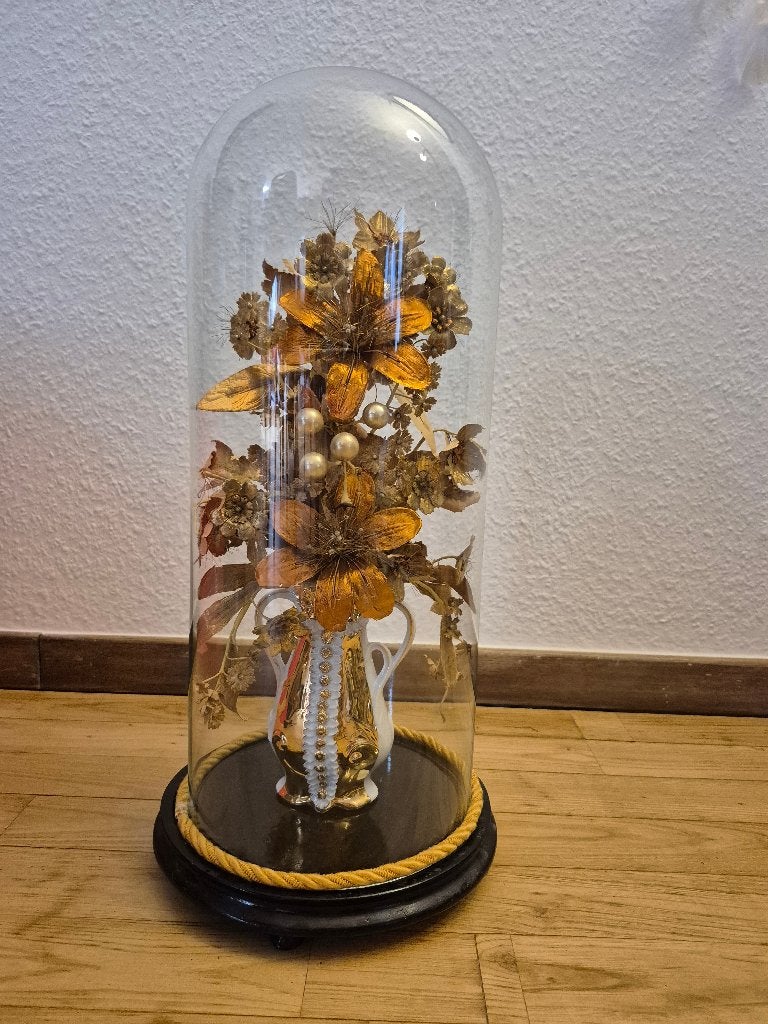 Cloche en verre ancienne avec composition florale déco–H55cm, Antiquités & Art, Antiquités | Vases, Enlèvement ou Envoi