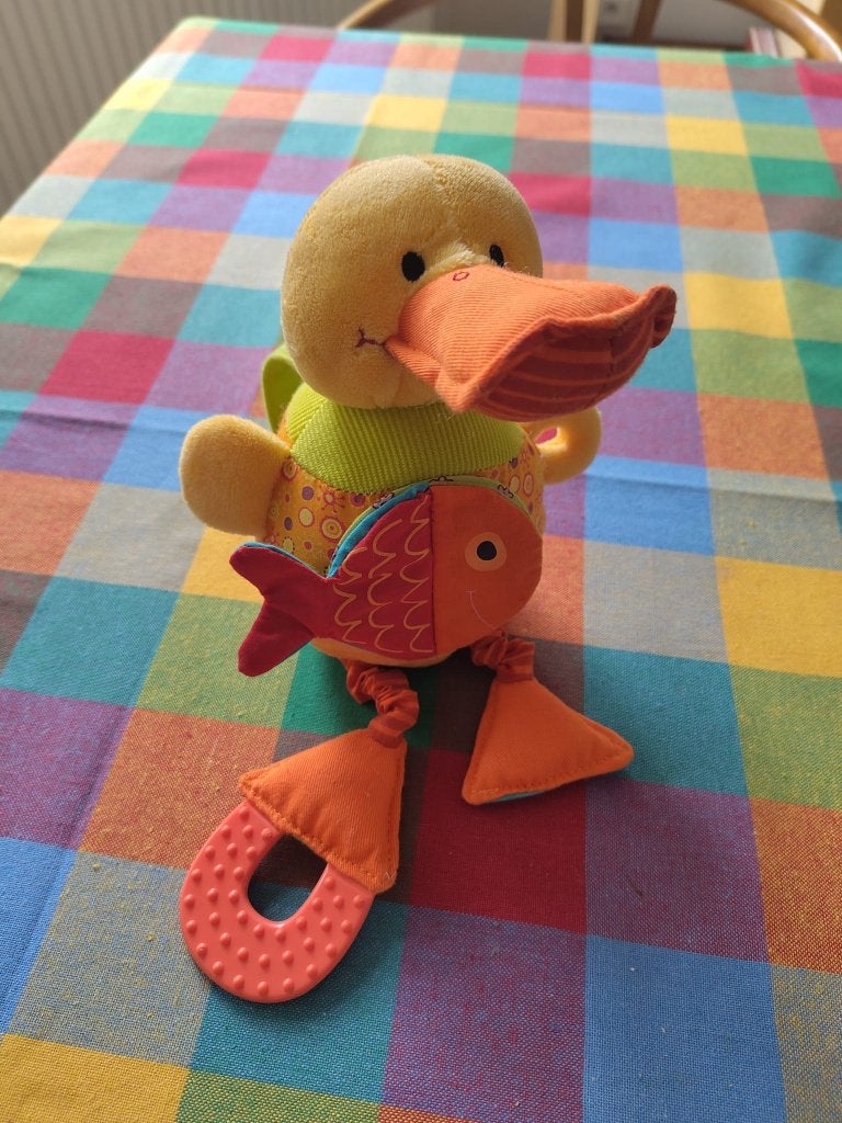 Rammelaar eend voor baby van Lilliputiens, Ophalen, Zo goed als nieuw, Rammelaar