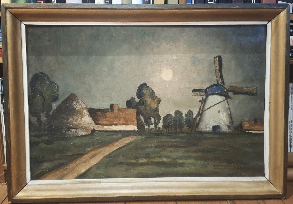 PAUL SONCK 1891 - 1975 - MOLEN, Ophalen, Doek, Landschap, Olieverf