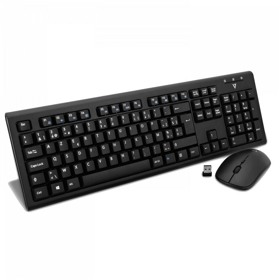 Clavier + souris sans fil V7 CKW200BE – Noir, Neuf, Enlèvement ou Envoi, Azerty, Pavé numérique