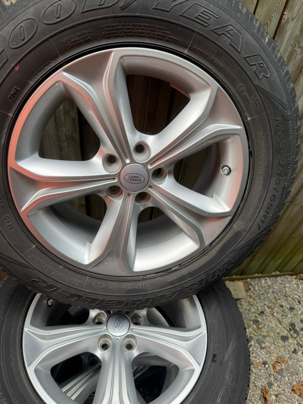4 jantes alu Land Rover OEM 17” + Goodyear 235/65 R17, Ophalen, Gebruikt, Velg(en), 17 inch